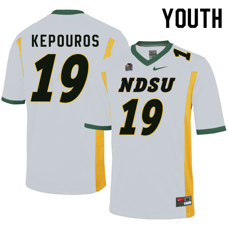 Youth #19 Jimmy Kepouros North Dakota State Bison College Football Jerseys Sale-White - Click Image to Close